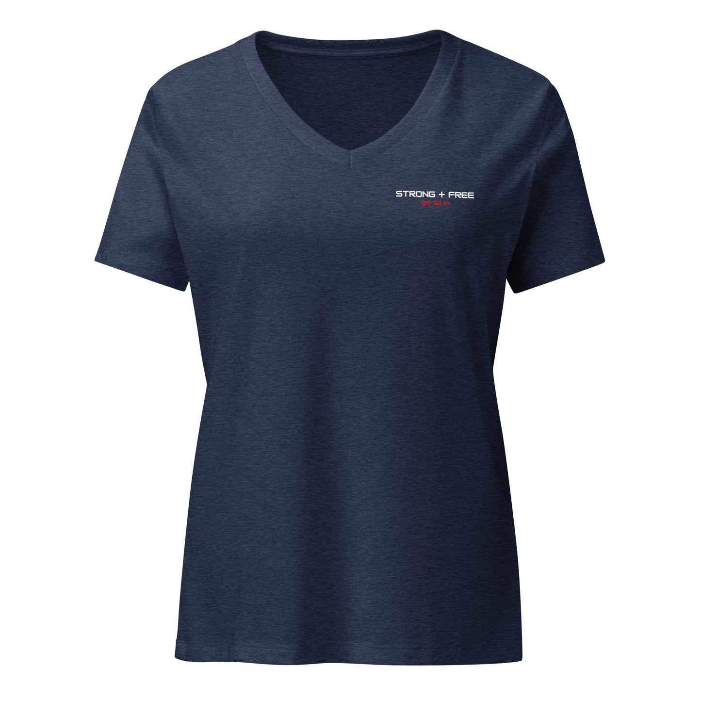 Women’s Relaxed Fit V-neck tee, various colors. S+F signature wordmark logo design.