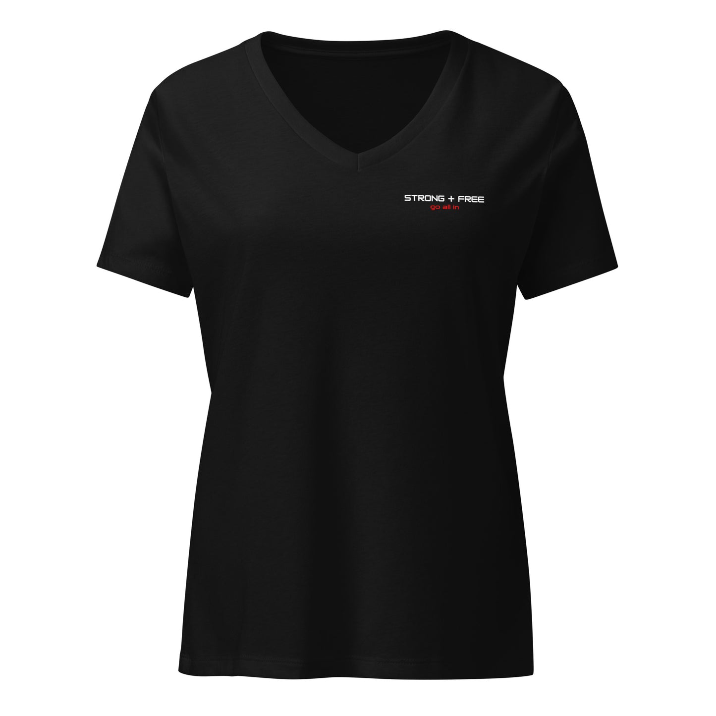 Women’s Relaxed Fit V-neck tee, various colors. S+F signature wordmark logo design.