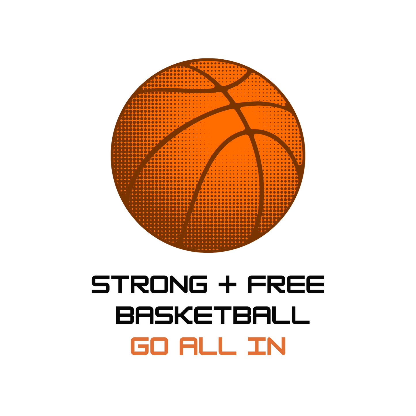 Men's basketball tee, white. S+F custom logo design, digital bball III.