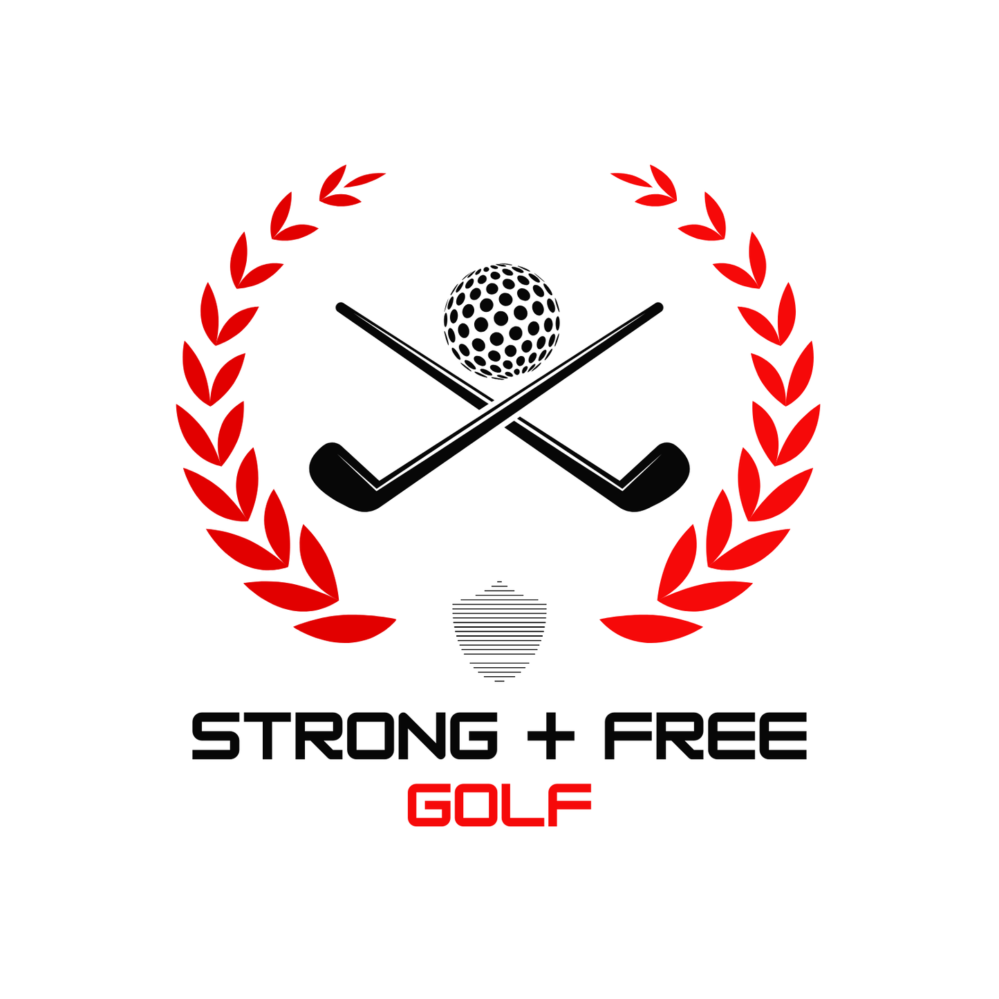 Men's golf tee, white. S+F custom logo design, golf crest IV.