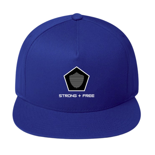 Flat Bill Cap, various colors. S+F signature shield logo design, reverse black pentagon crest.