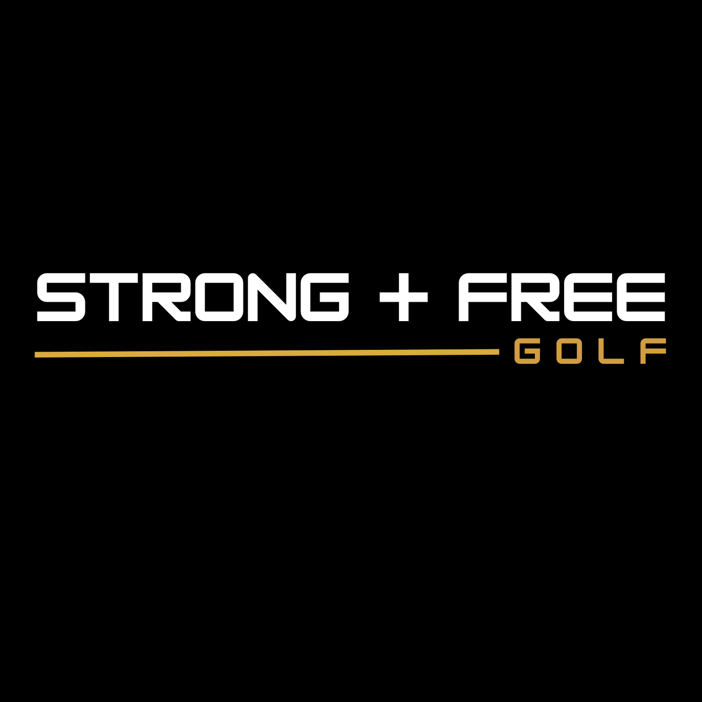 Men's golf tee, black. S+F signature wordmark logo design I.