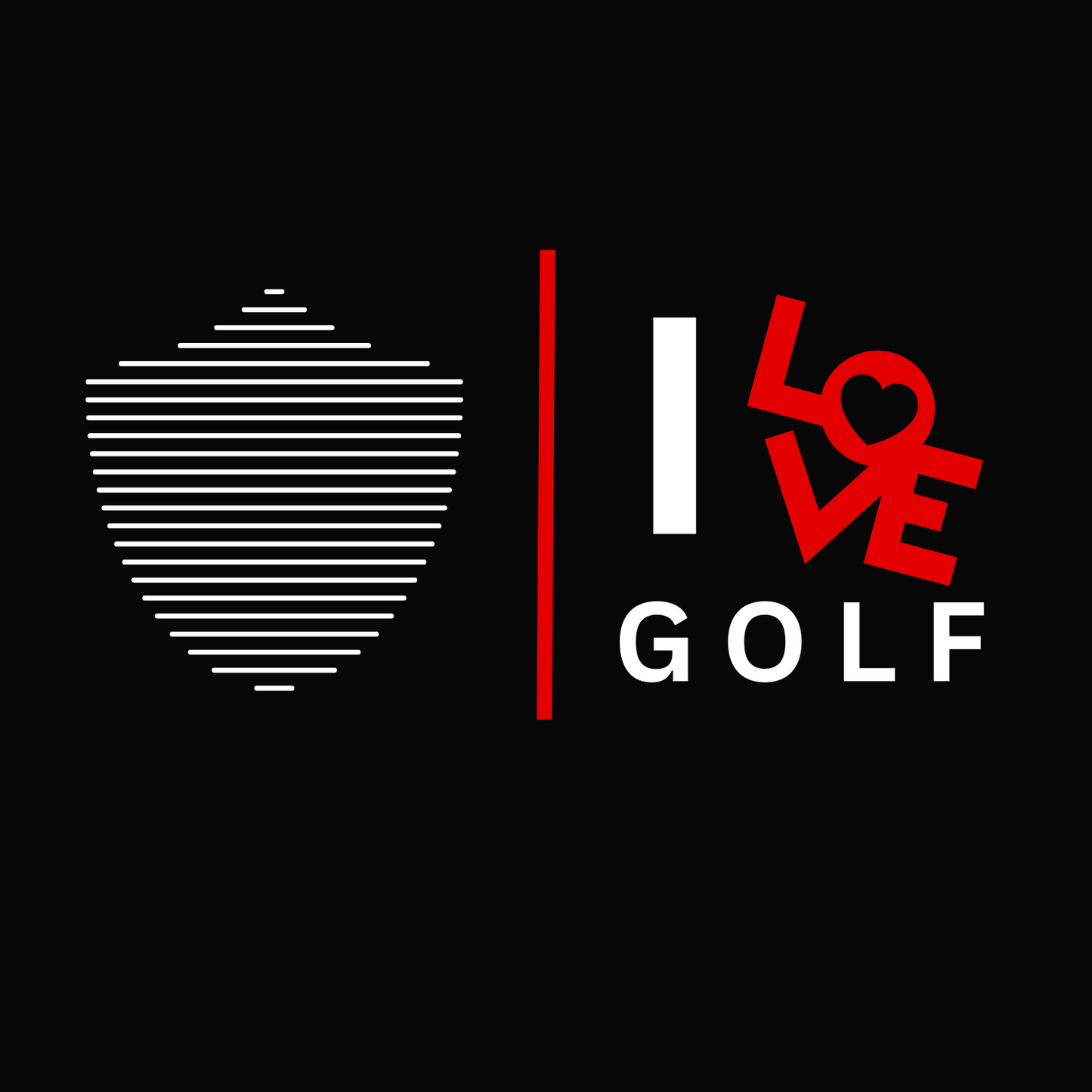 Men's golf tee, black. S+F custom logo design, golf love II.