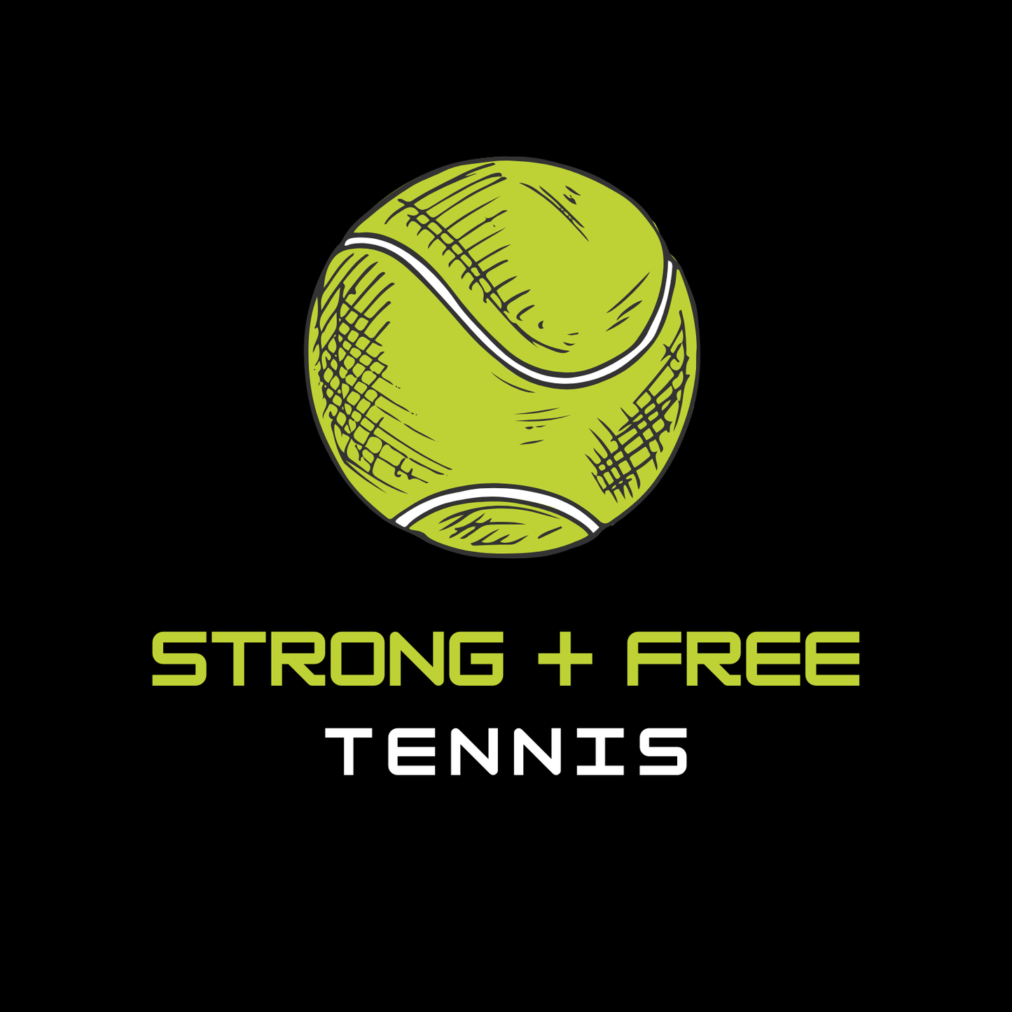 Tennis tee, black. S+F custom tennis logo design, ball art II.