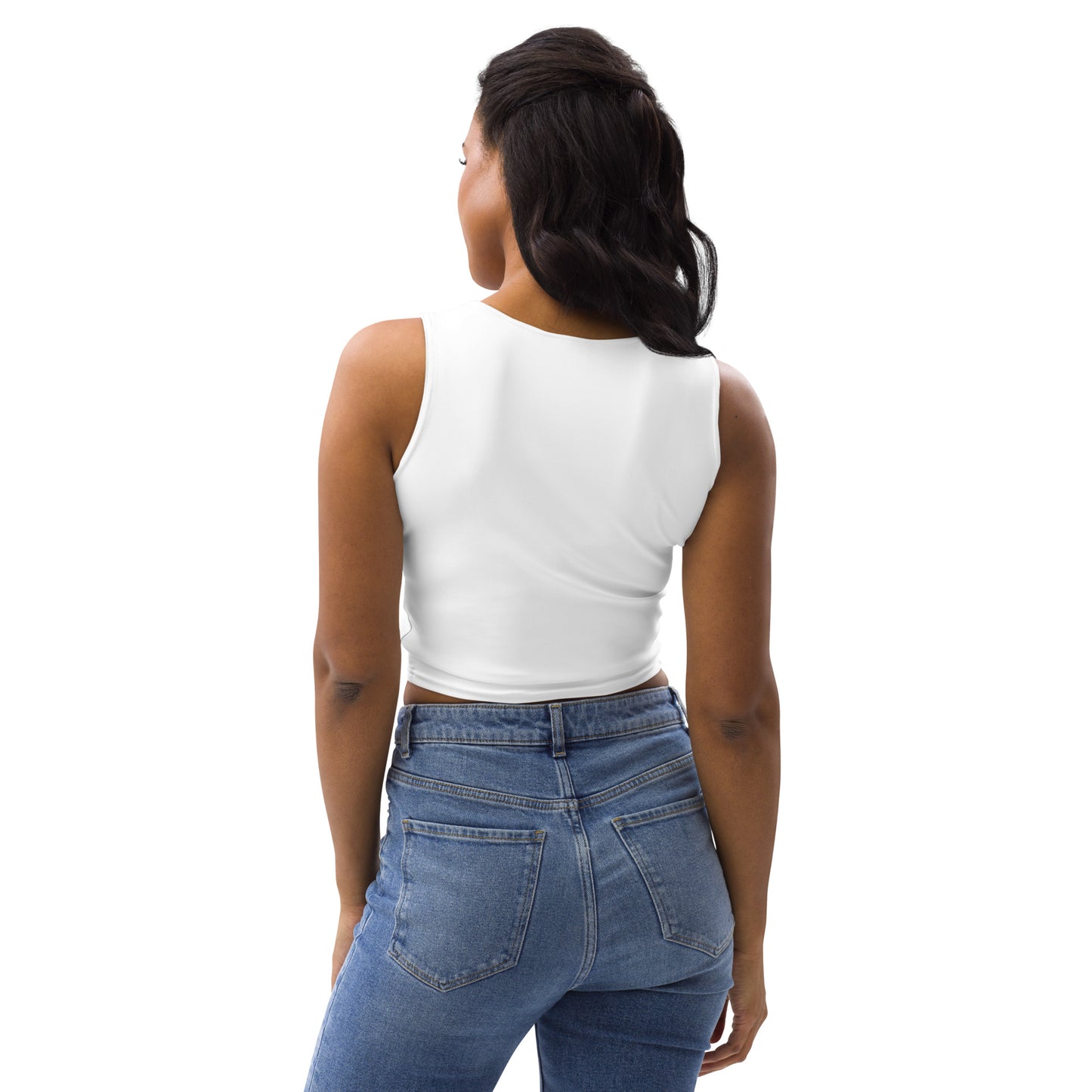 Women's Crop Top, White. S+F Circle Logo Design.