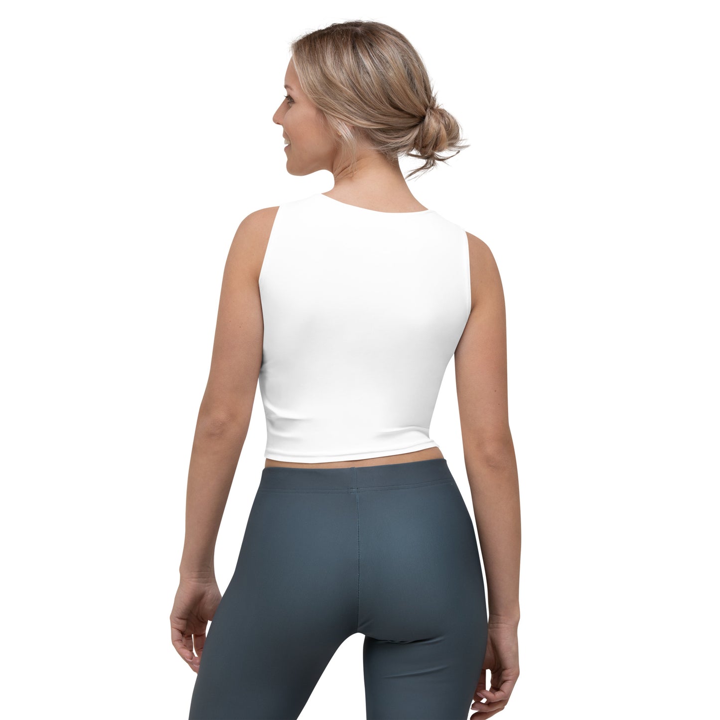 Women's Crop Top, White. S+F Circle Logo Design.