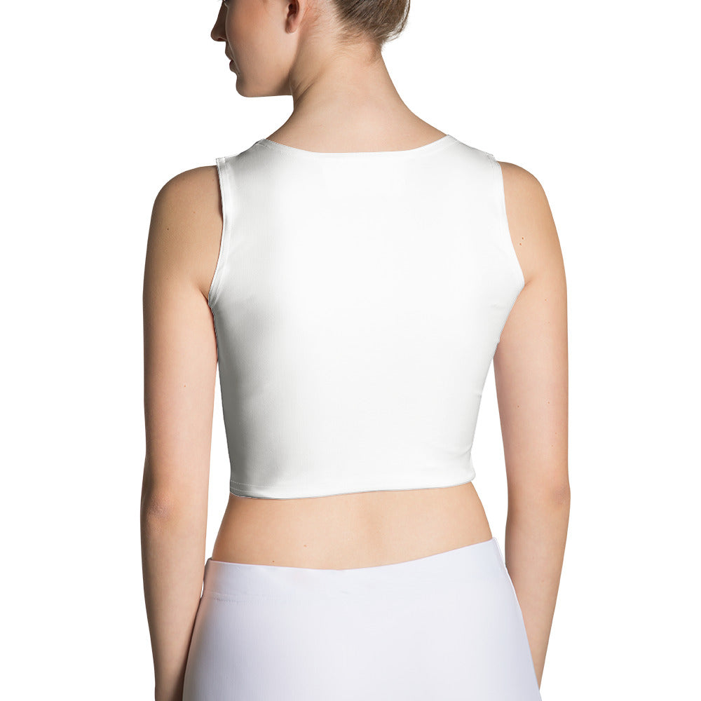 Women's Crop Top, White. S+F Square Logo Design.