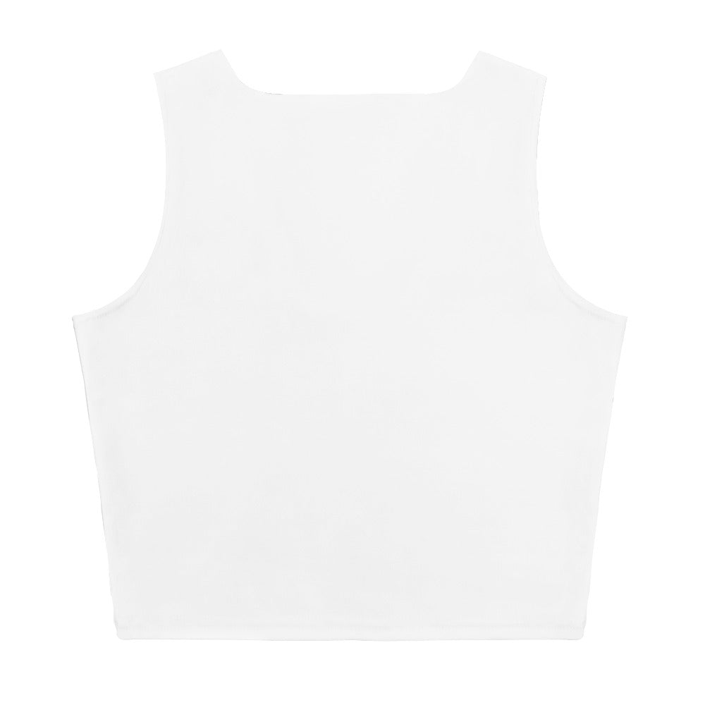 Women's Crop Top, White. S+F Shield Logo Design.