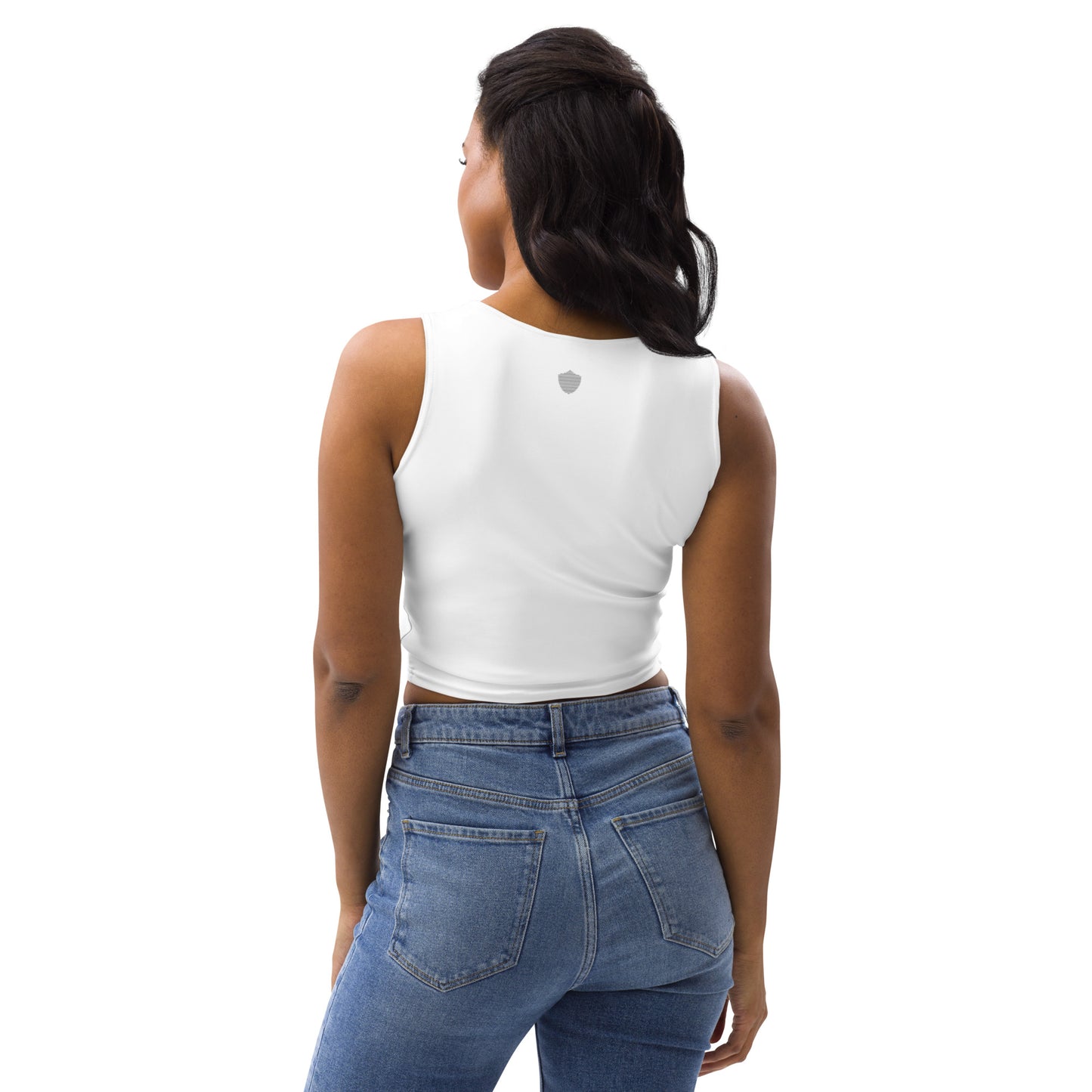 Crop Top, white. S+F signature shield logo II.