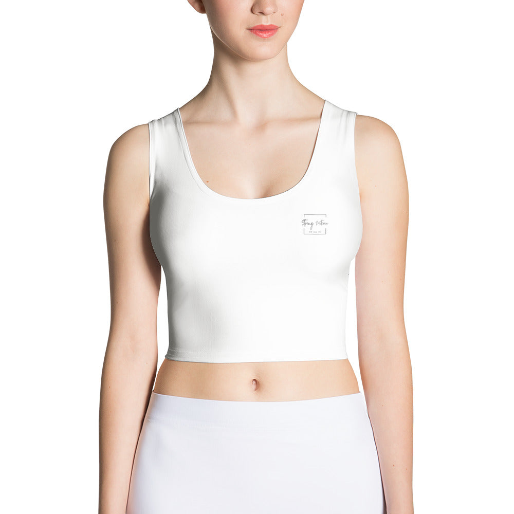 Women's Crop Top, White. S+F Square Logo Design.