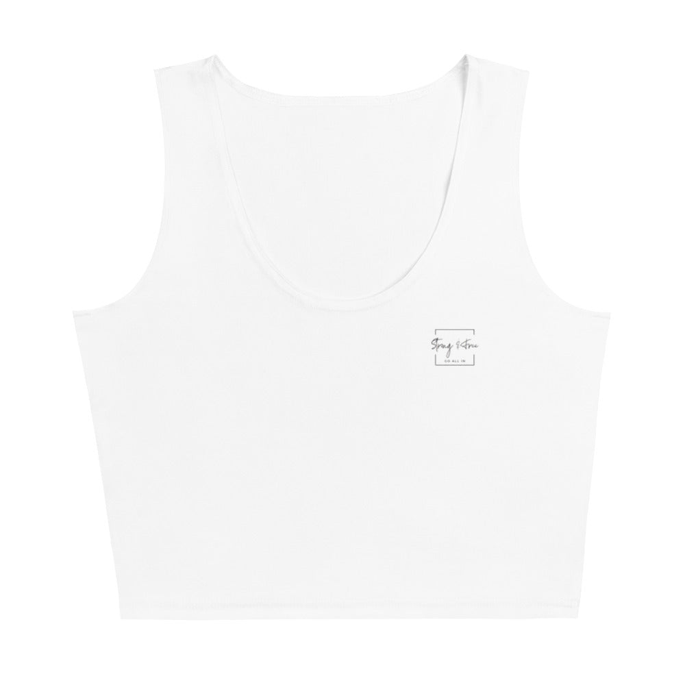 Women's Crop Top, White. S+F Square Logo Design.