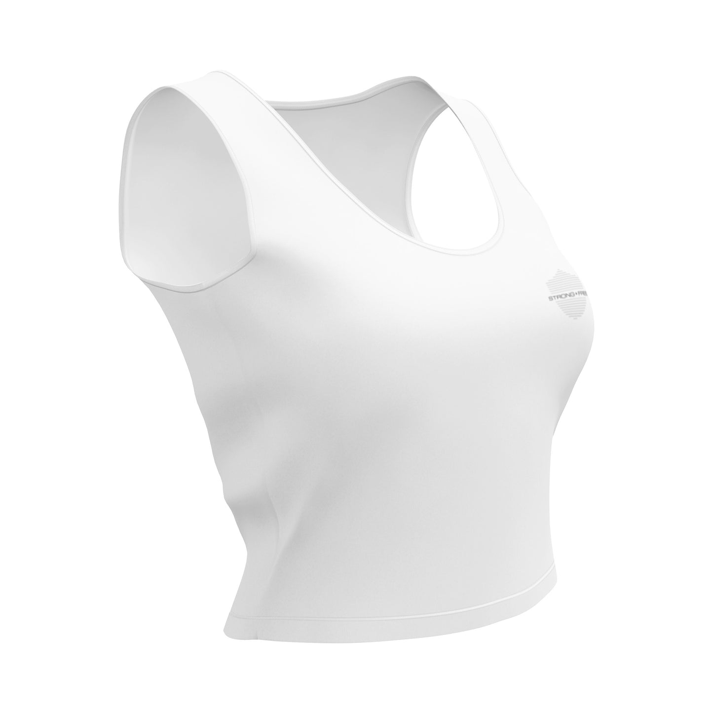 Women's Crop Top, White. S+F Shield Logo Design.