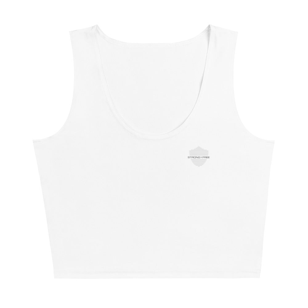 Women's Crop Top, White. S+F Shield Logo Design.