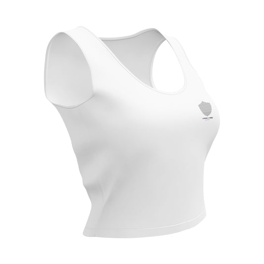 Crop Top, white. S+F signature shield logo II.