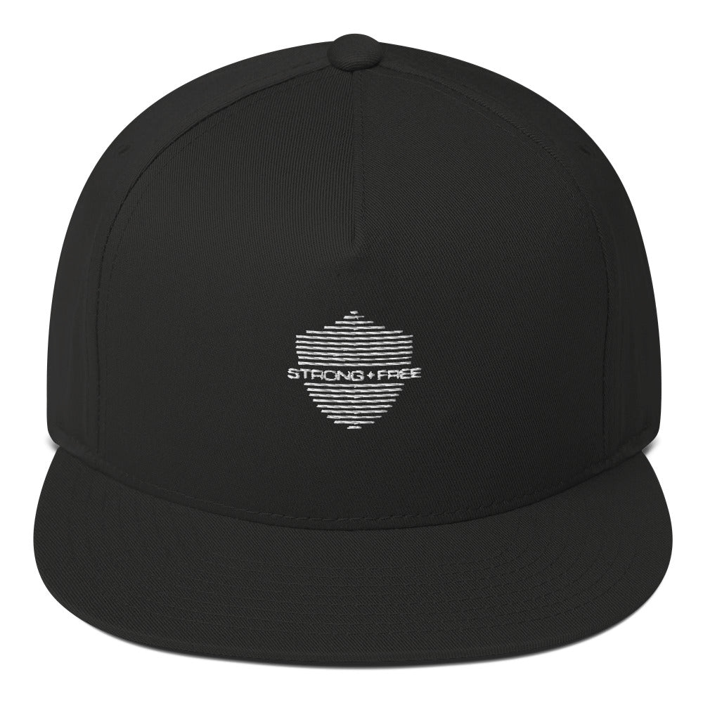 Flat Bill Cap,  Black. S+F Shield Logo Design.