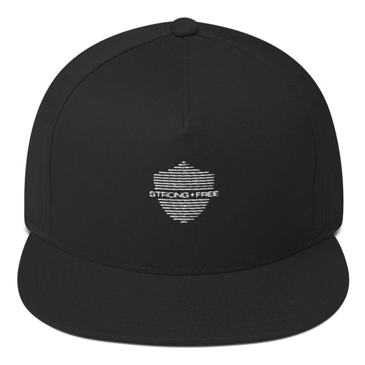 Flat Bill Cap,  Black. S+F Shield Logo Design.