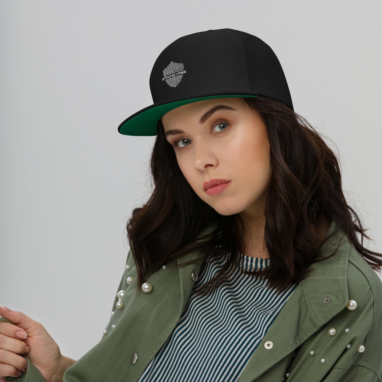 Flat Bill Cap,  Black. S+F Shield Logo Design.