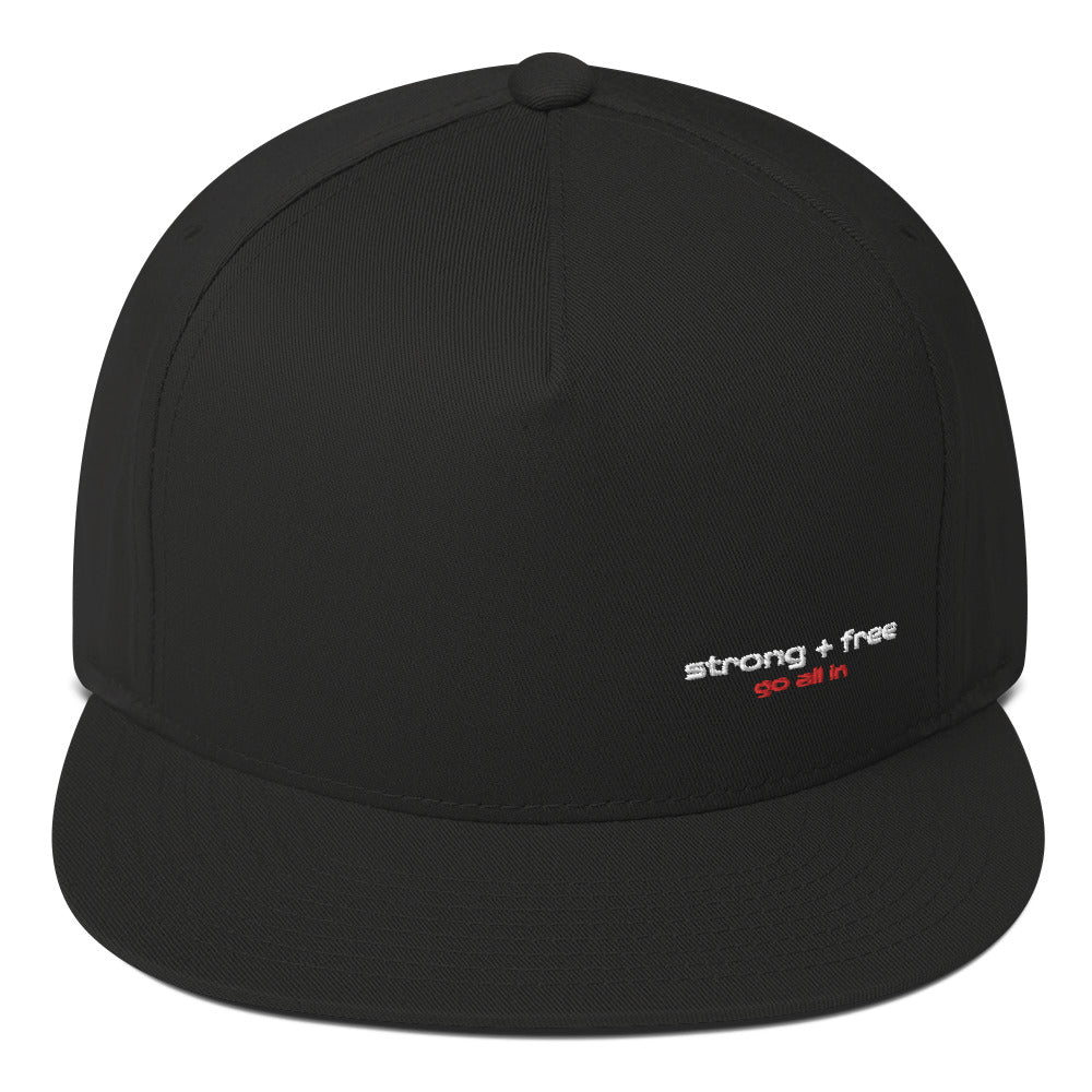 Flat Bill Cap, Black. S+F Typefont III Logo Design.