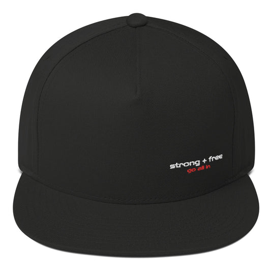 Flat Bill Cap, Black. S+F Typefont III Logo Design.