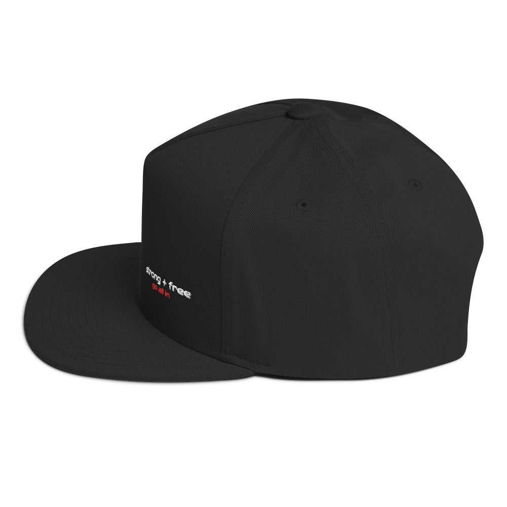Flat Bill Cap, Black. S+F Typefont III Logo Design.