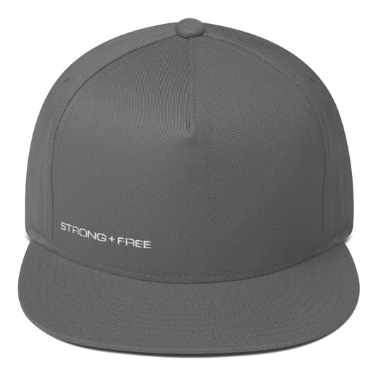Flat Bill Cap, Grey. S+F White Typefont Logo Design.
