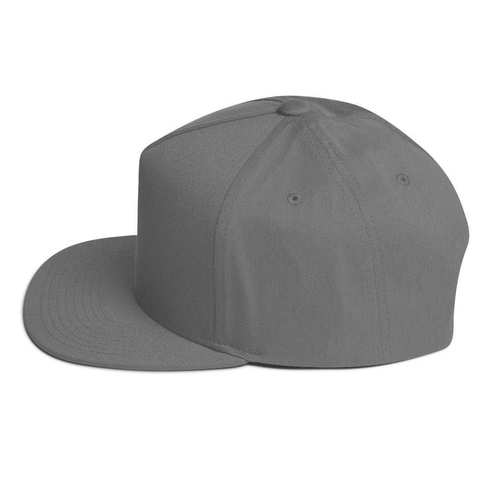 Flat Bill Cap, Grey. S+F White Typefont Logo Design.