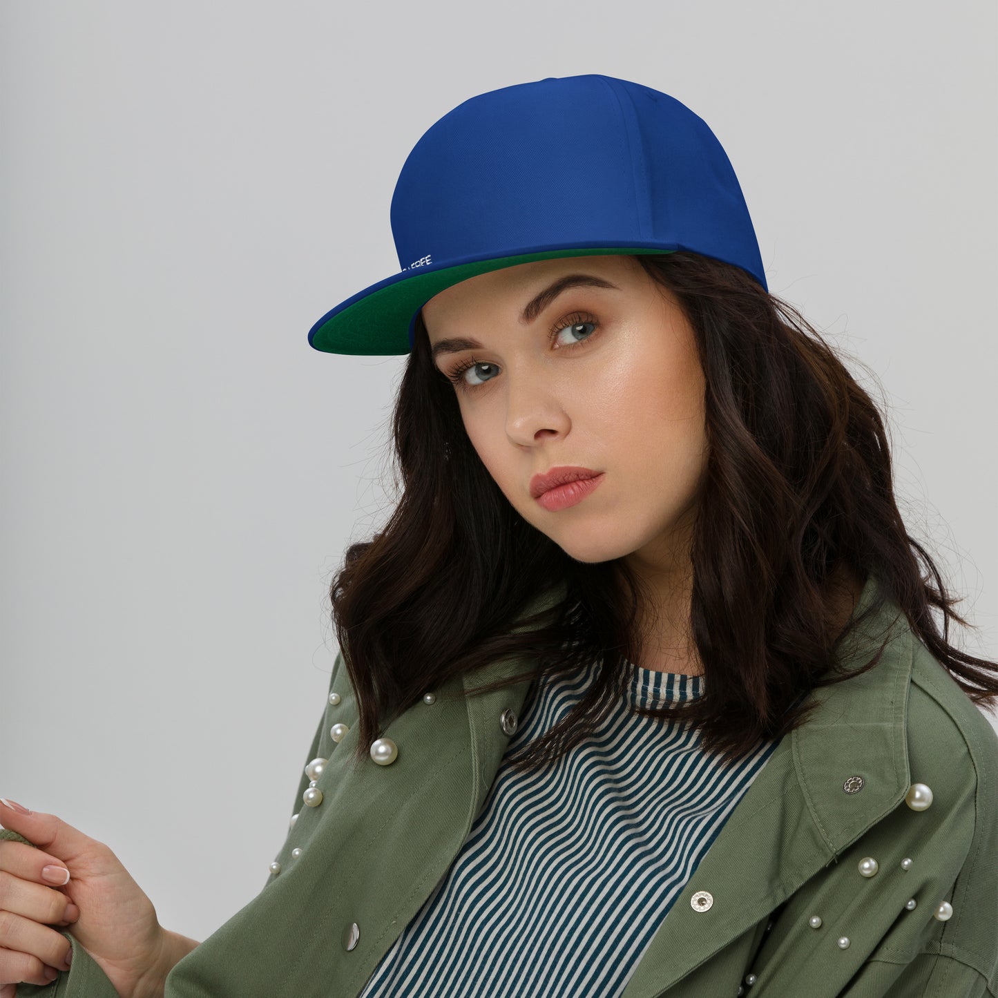 Flat Bill Cap,  Blue. S+F White Typefont Logo Design.