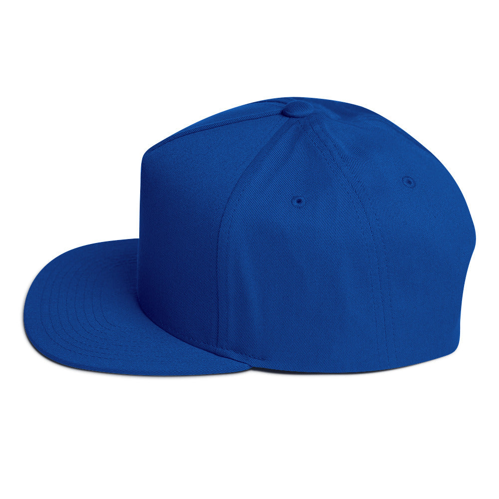 Flat Bill Cap,  Blue. S+F White Typefont Logo Design.