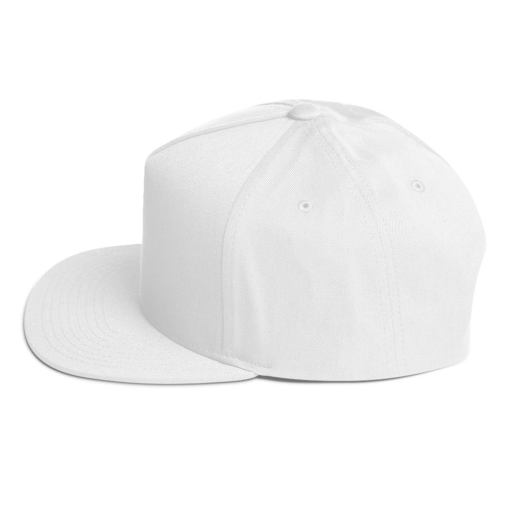 Flat Bill Cap, White. S+F Black Typefont Logo Design.