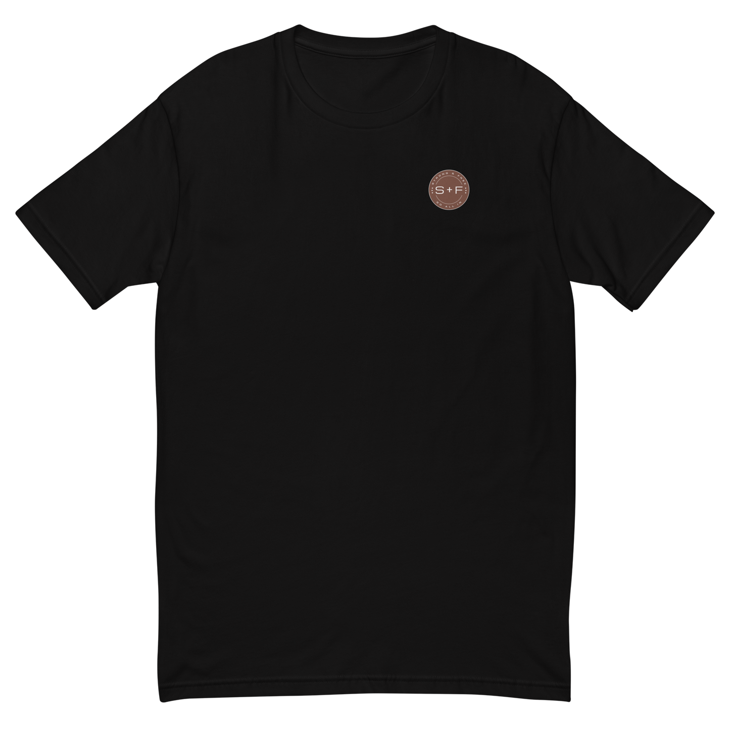 Men's Classic Fit T-shirt, Black/Blue/Red/White. S+F Reverse Brown Logo Design.