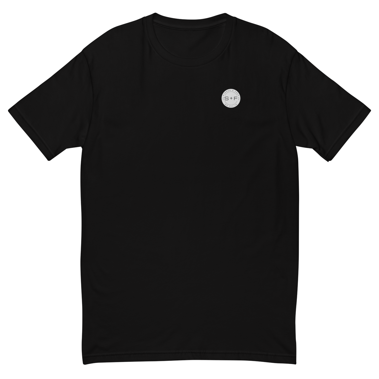 Men's Classic Fit T-shirt, Black/White/Blue/Red. S+F Reverse Grey Logo Design.