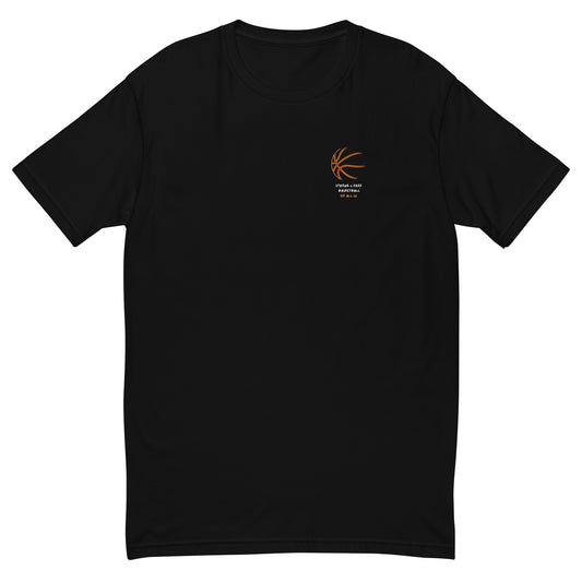 Men's basketball tee, black. S+F custom logo design, bball art II.