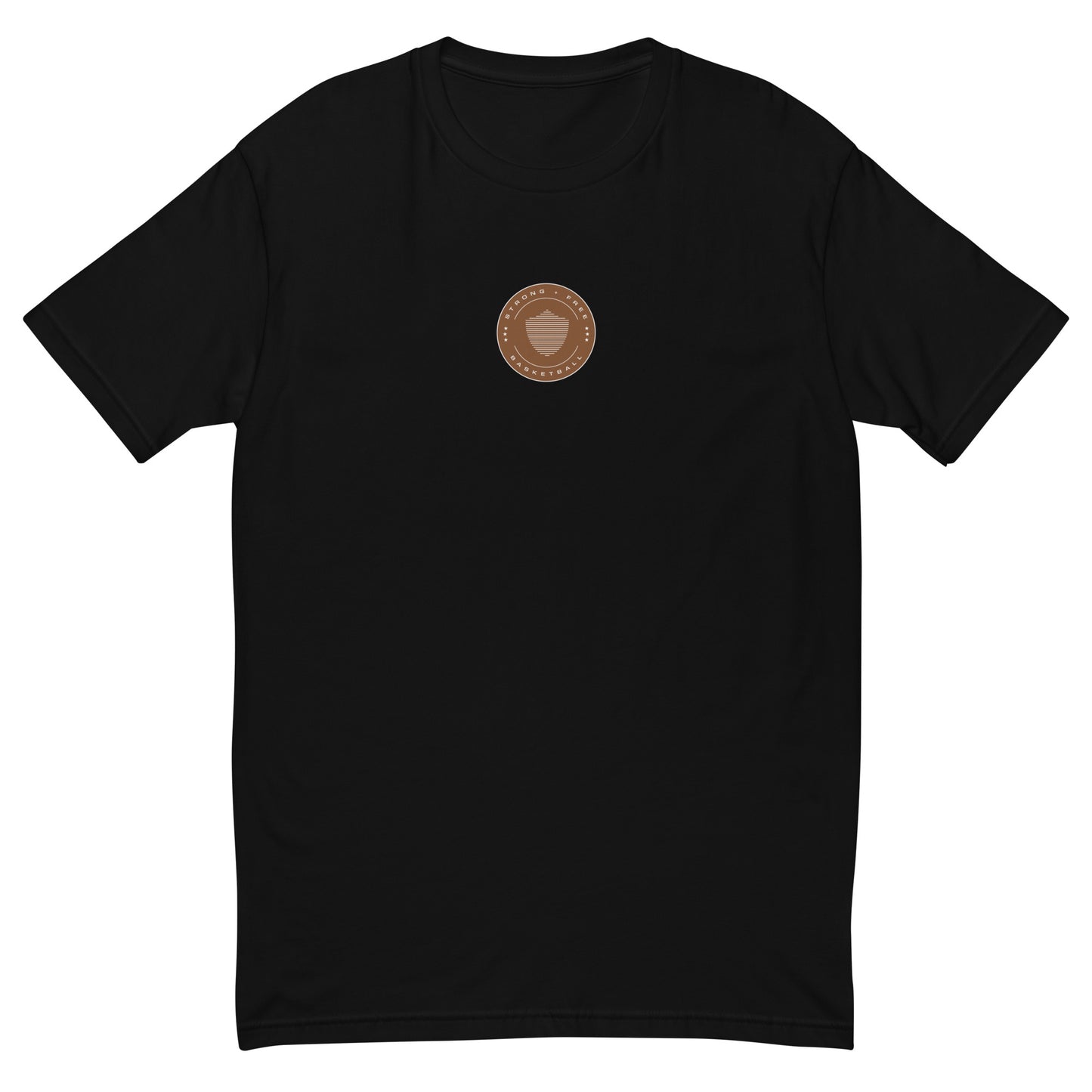 Men's basketball tee, various colors. S+F signature shield logo design, reverse brown crest.