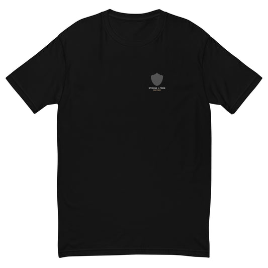 Soccer tee, black. S+F signature shield design.