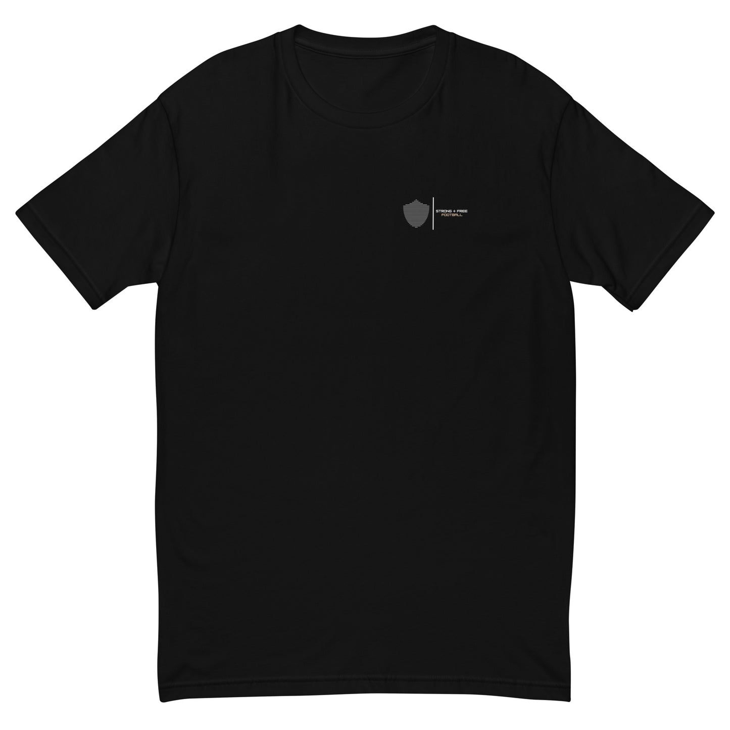 Football tee, black. S+F signature shield logo II.