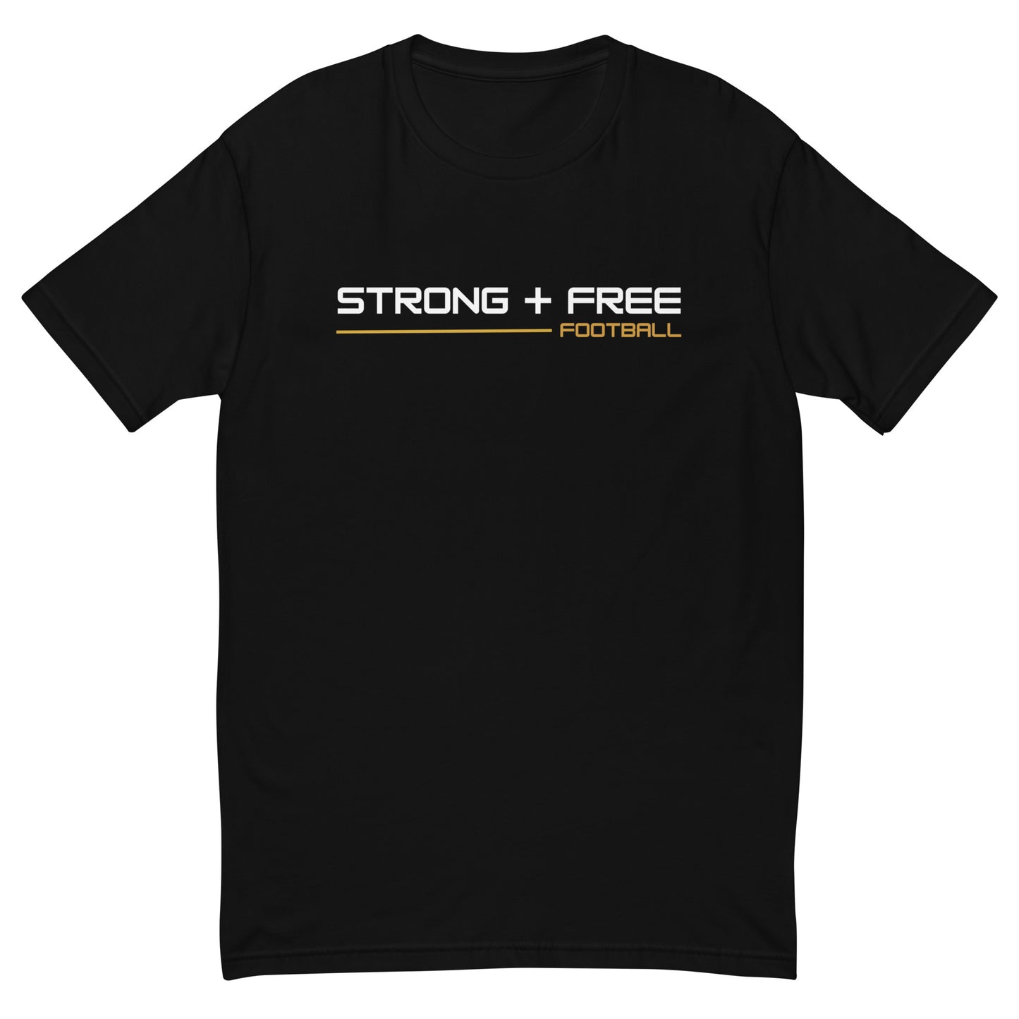 Football tee, black. S+F signature wordmark logo design.