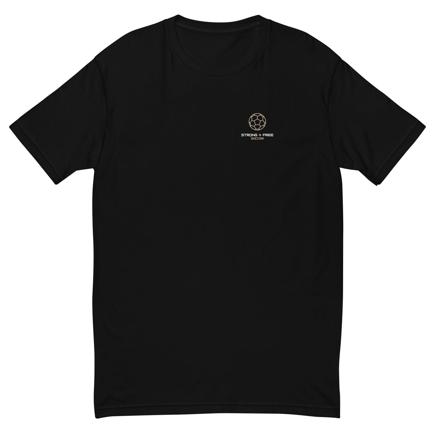 Soccer tee, black. S+F signature soccer logo design.