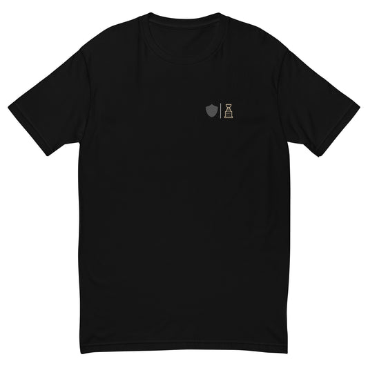 Men's hockey tee, black. S+F signature hockey logo design III.