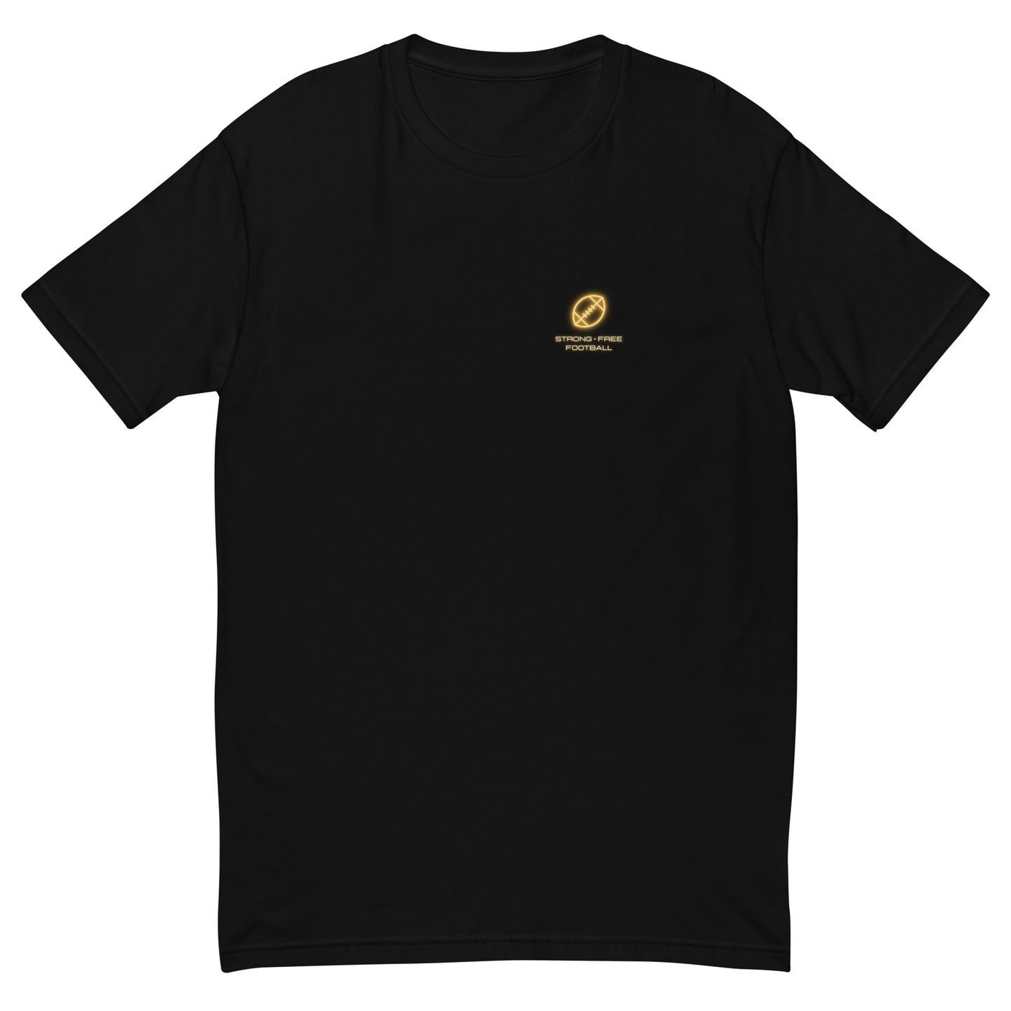 Football tee, black. S+F custom football logo design, neon sign.
