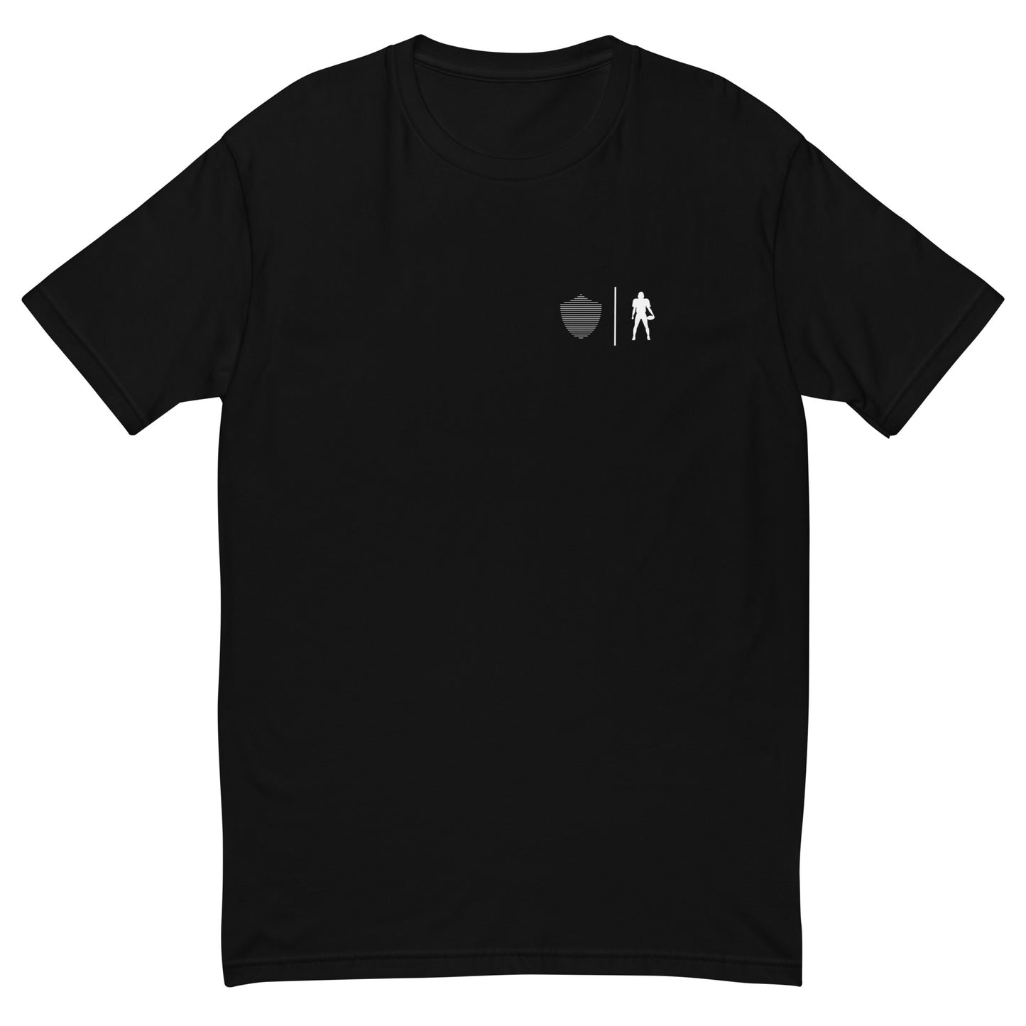 Men's football tee, black. S+F custom logo design, football silhouette II.