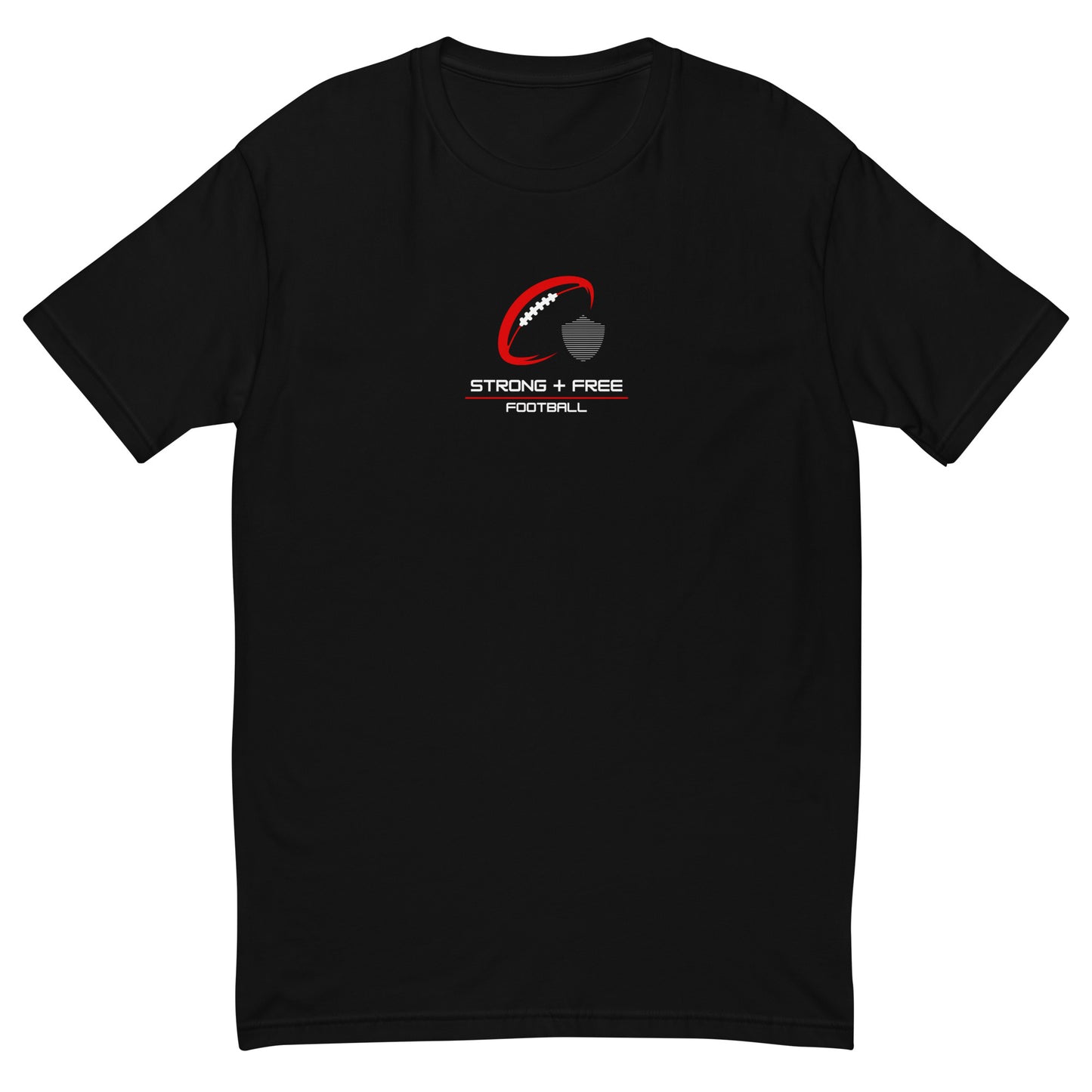 Men's football tee, black. S+F signature football logo design II.