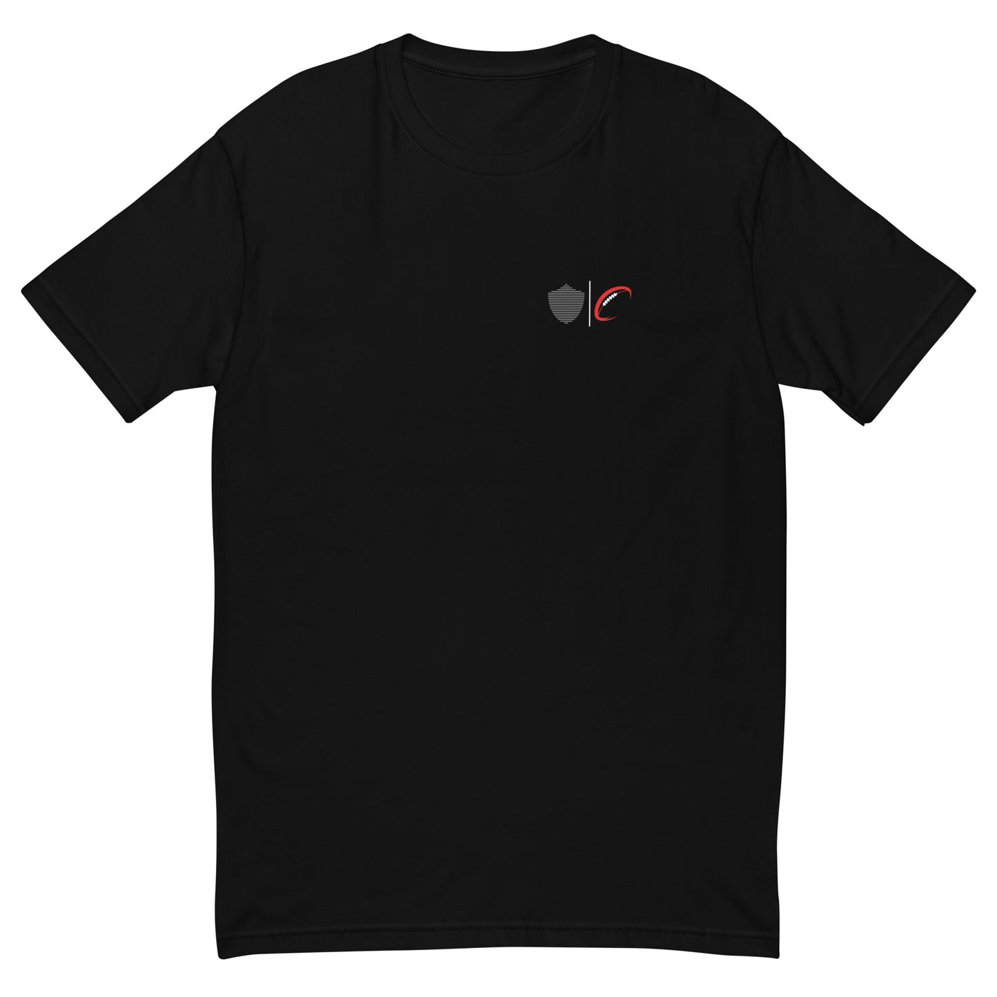 Men's football tee, black. S+F signature football logo design III.