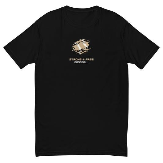 Baseball tee, black. S+F signature baseball logo design I.