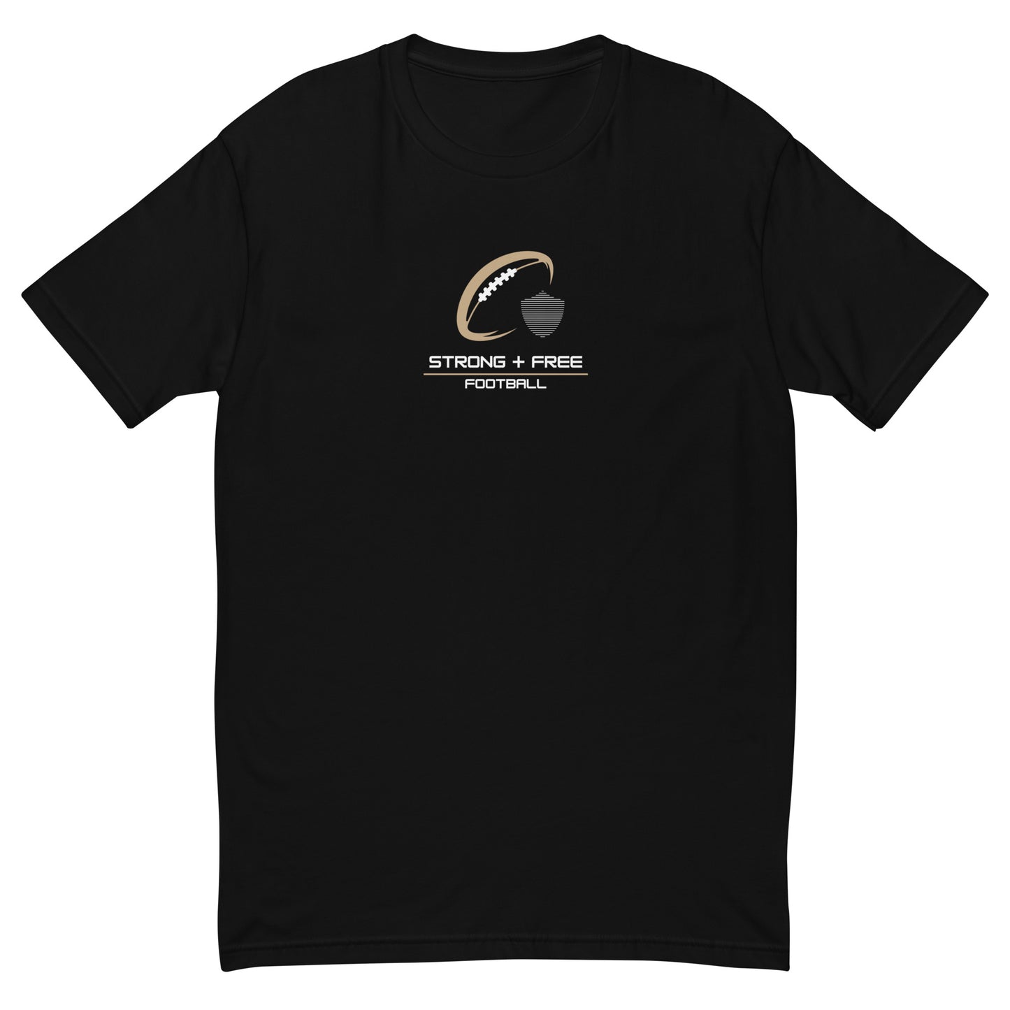 Men's football tee, black. S+F signature football logo design II.