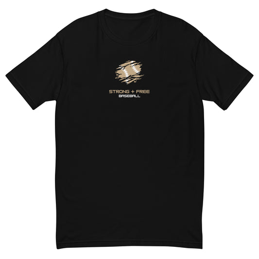 Baseball tee, black. S+F signature baseball logo design.