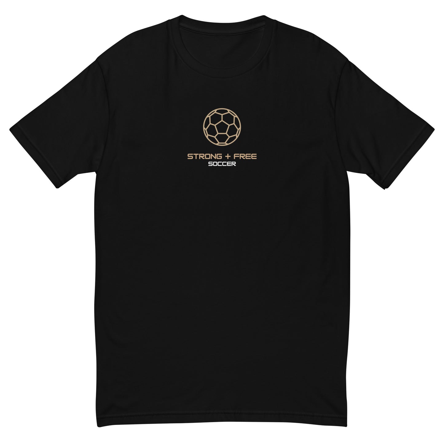 Soccer tee, black. S+F signature soccer logo design.