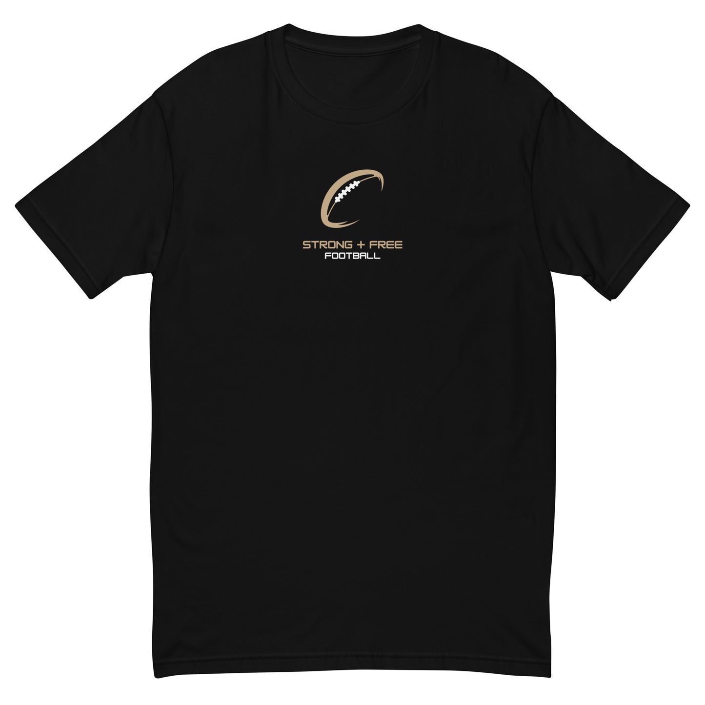 Football tee, black. S+F signature football logo design.