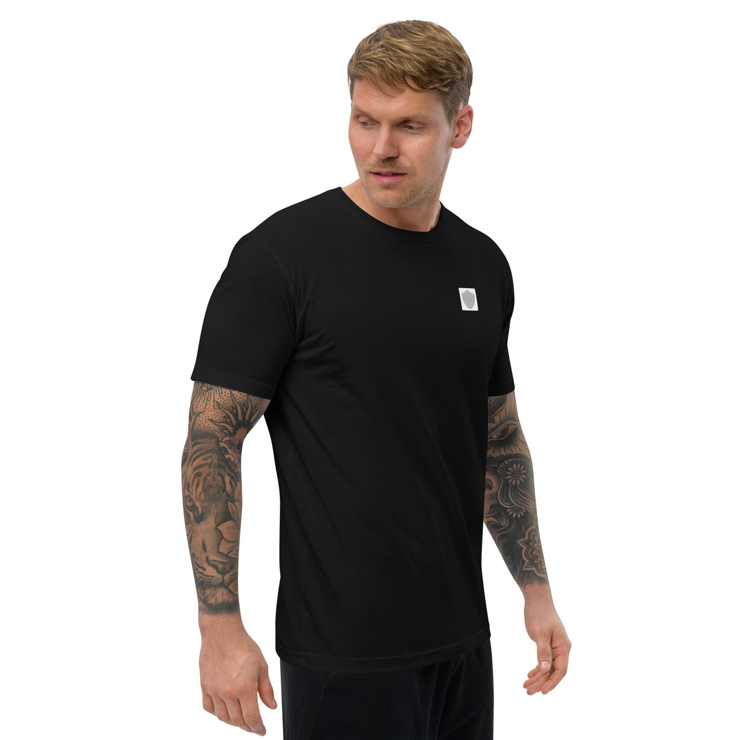 Men's short sleeve tee, various colors. S+F signature shield logo design, reverse white icon.