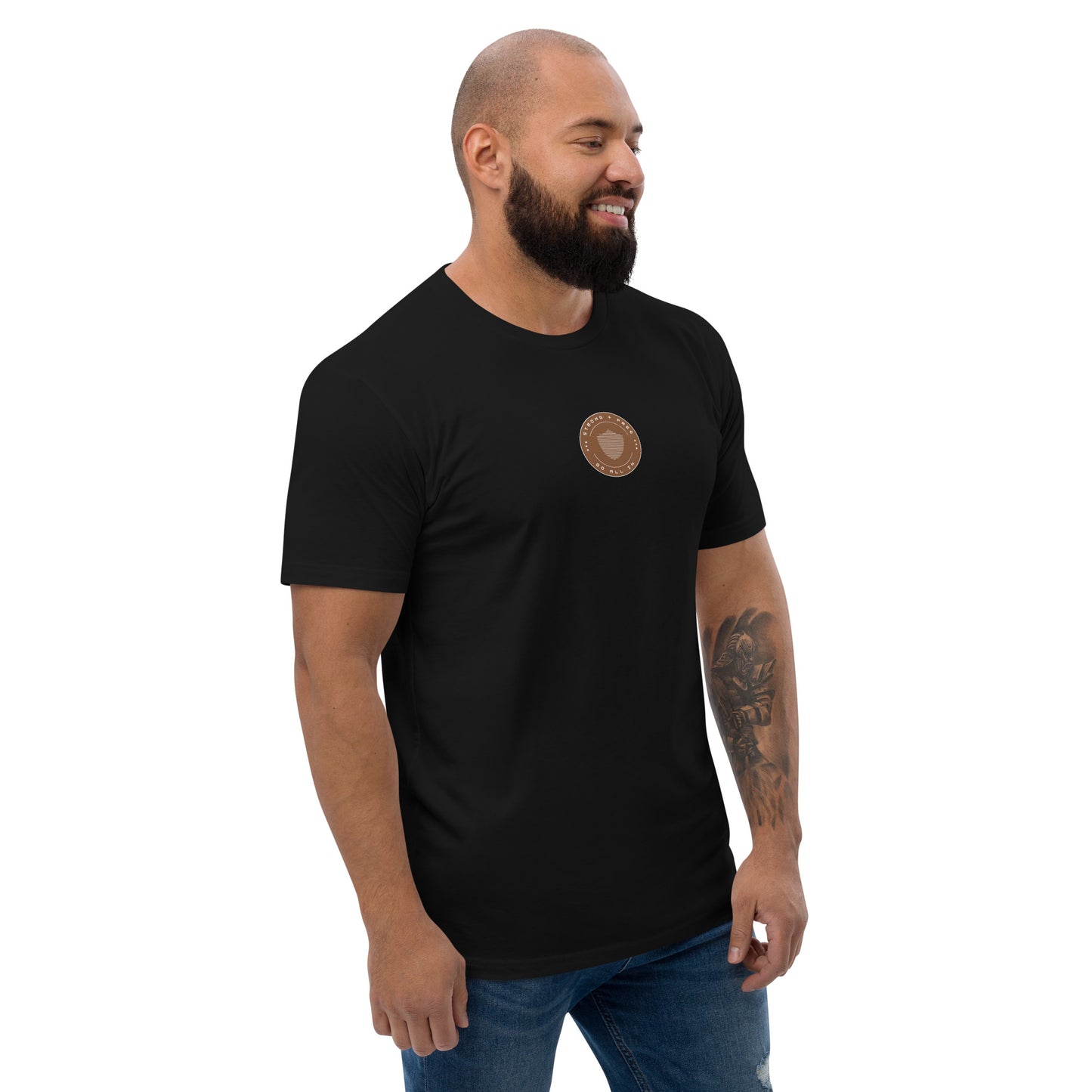 Men's short sleeve tee, various colors. S+F signature shield logo design, reverse brown crest.