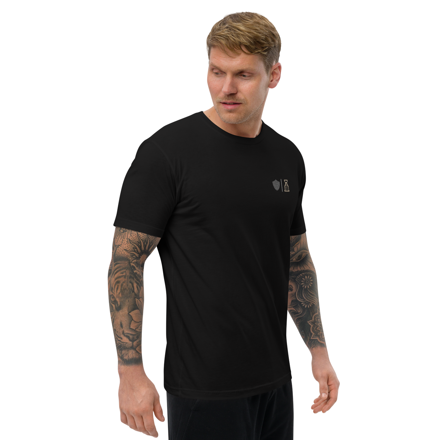 Men's hockey tee, black. S+F signature hockey logo design III.